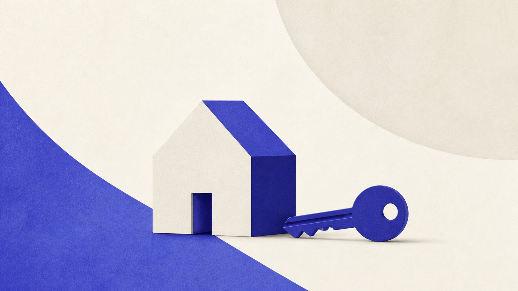 Illustrazione: sagoma di casa e chiave in composizione minimalista