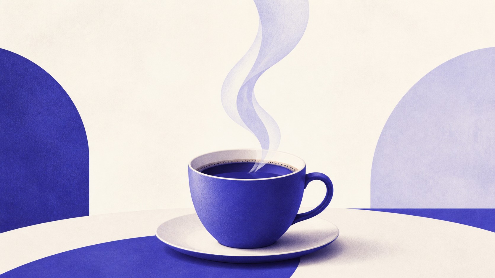 Illustrazione: tazzina di caffè con vapore che sale in una composizione minimalista