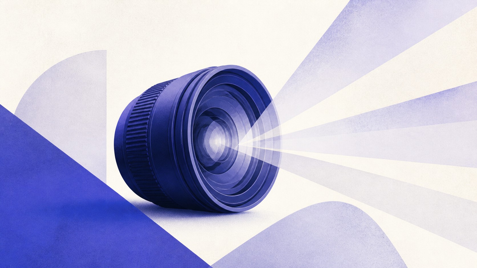 Illustrazione: obiettivo fotografico con raggi di luce soffusa