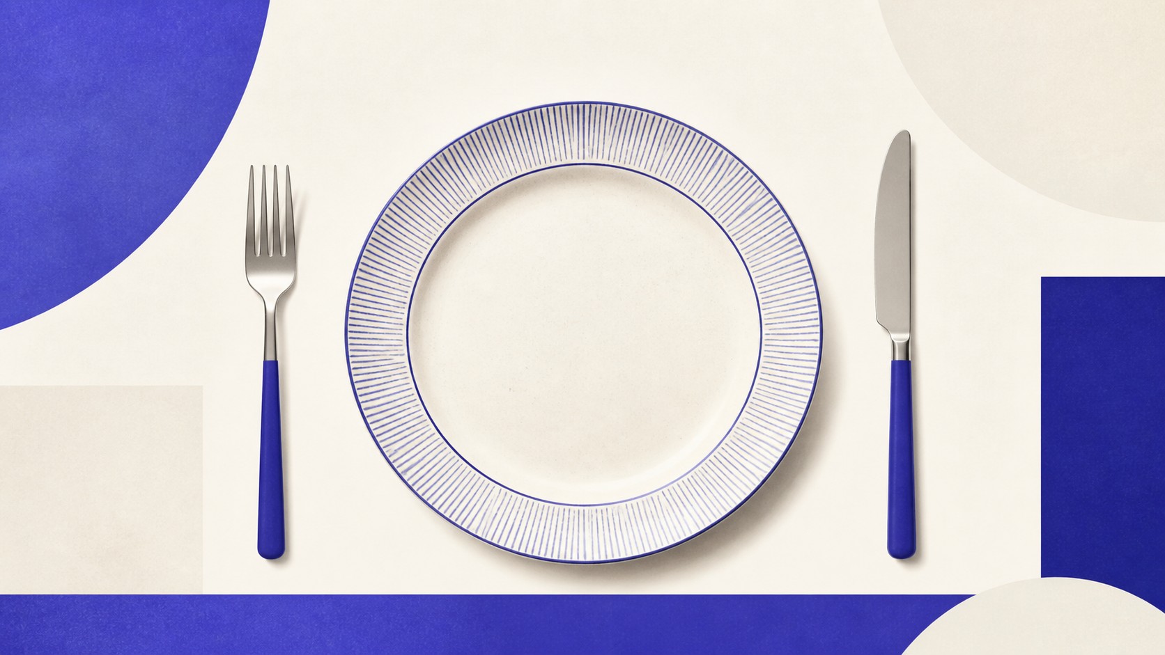 Illustrazione: piatto elegante e posate su un tavolo minimalista con luce calda