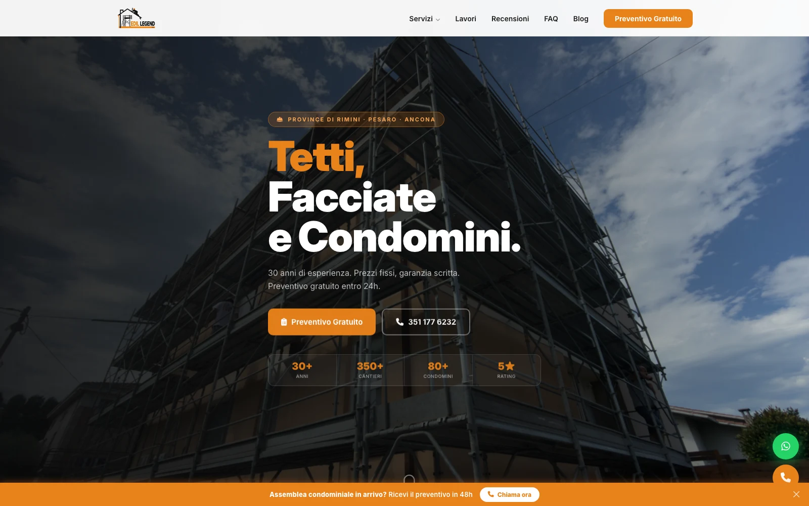 Homepage reale del sito Edil Legend, live su edillegend.com