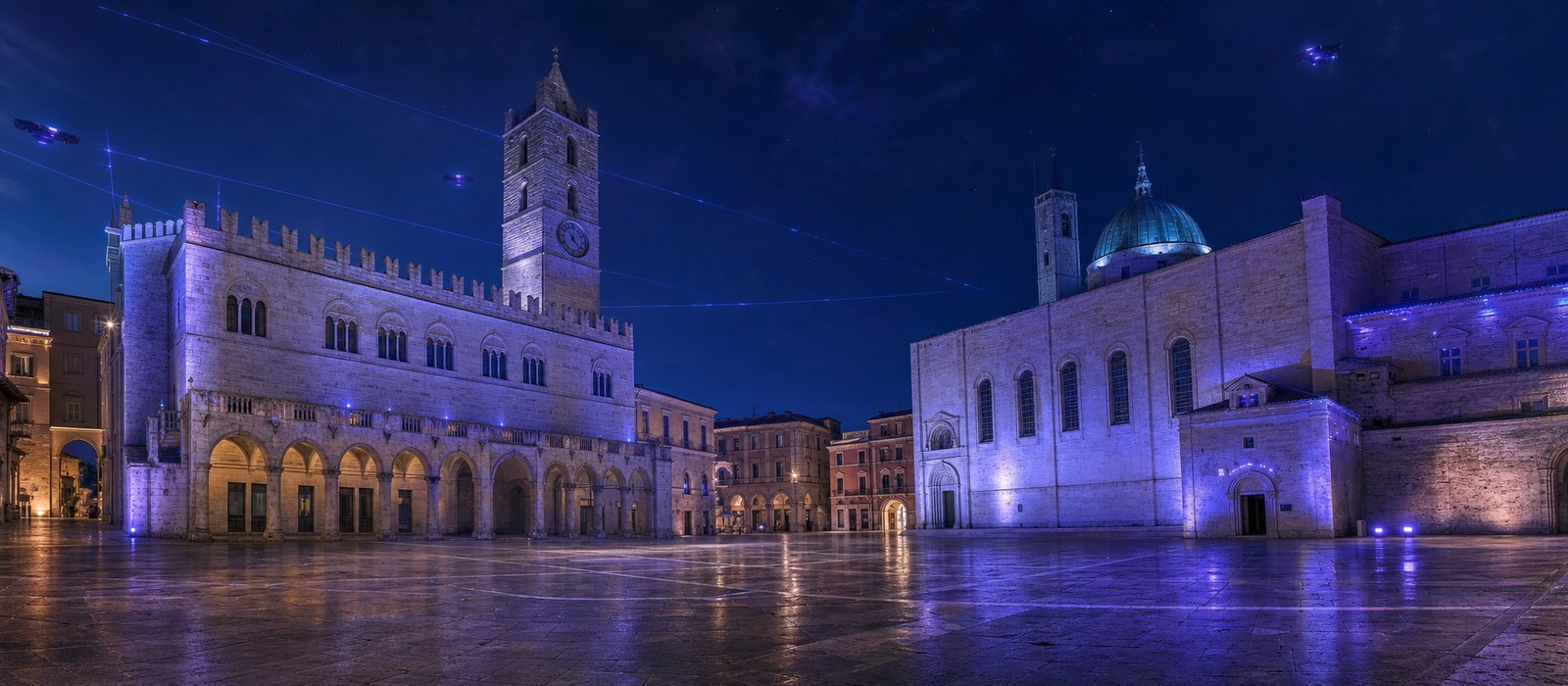 Piazza del Popolo, Ascoli Piceno, in stile futuristico