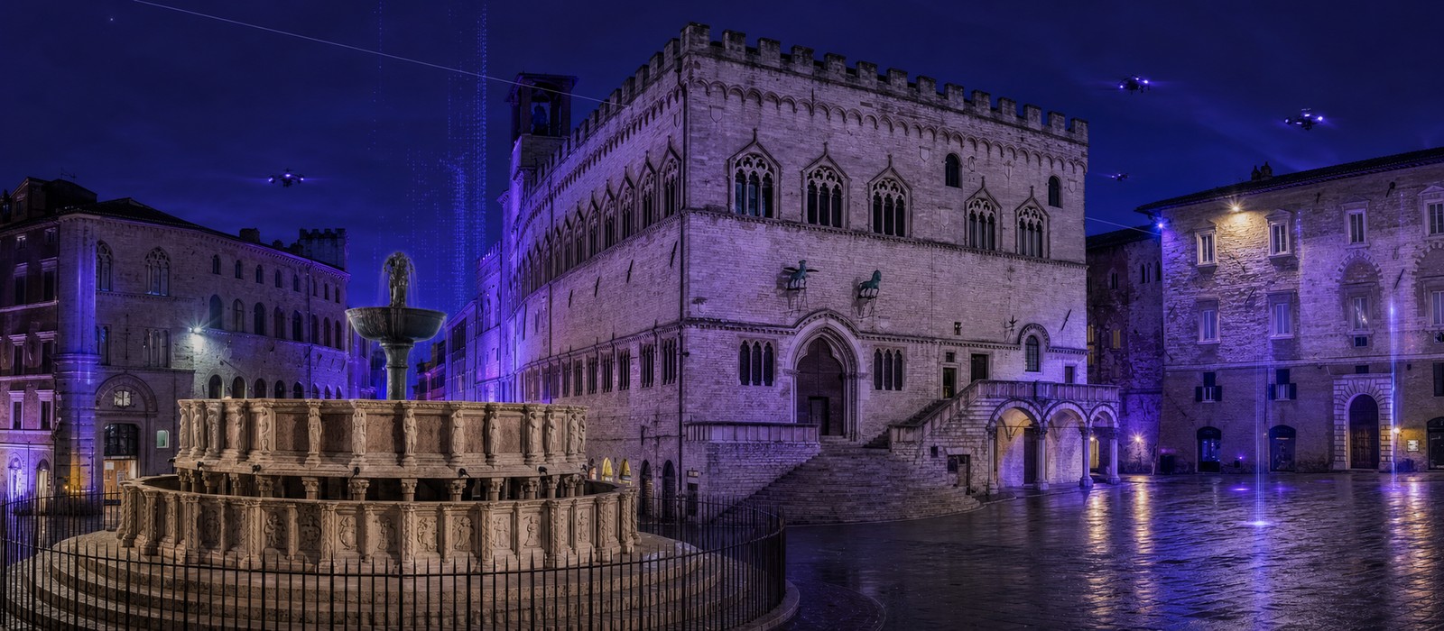 Fontana Maggiore, Perugia, in stile futuristico