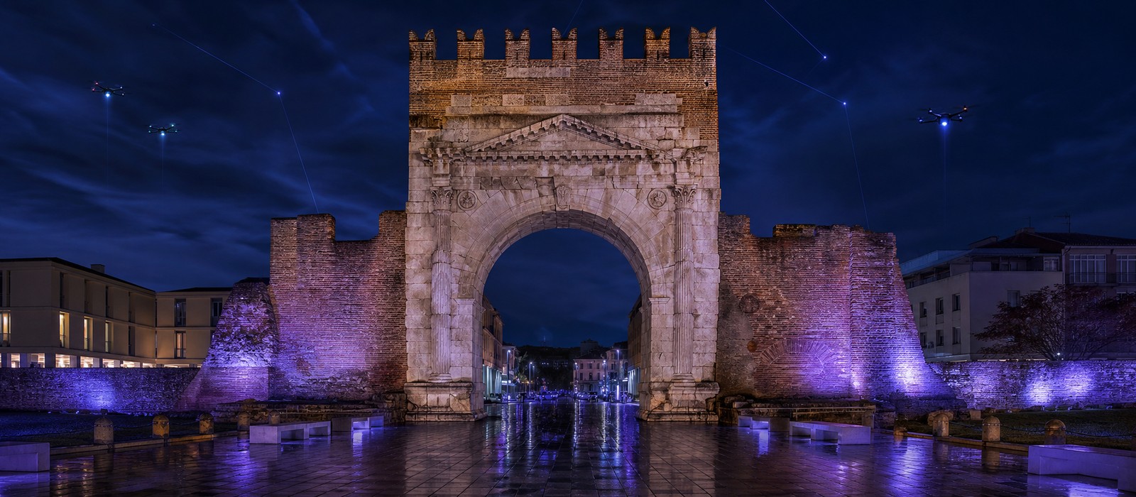 Ponte di Tiberio, Rimini, in stile futuristico