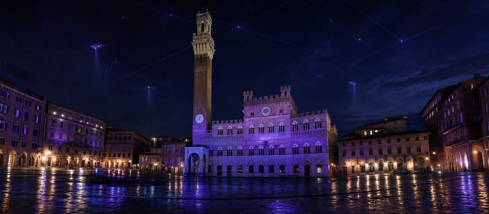 Torre del Mangia, Siena, in stile futuristico