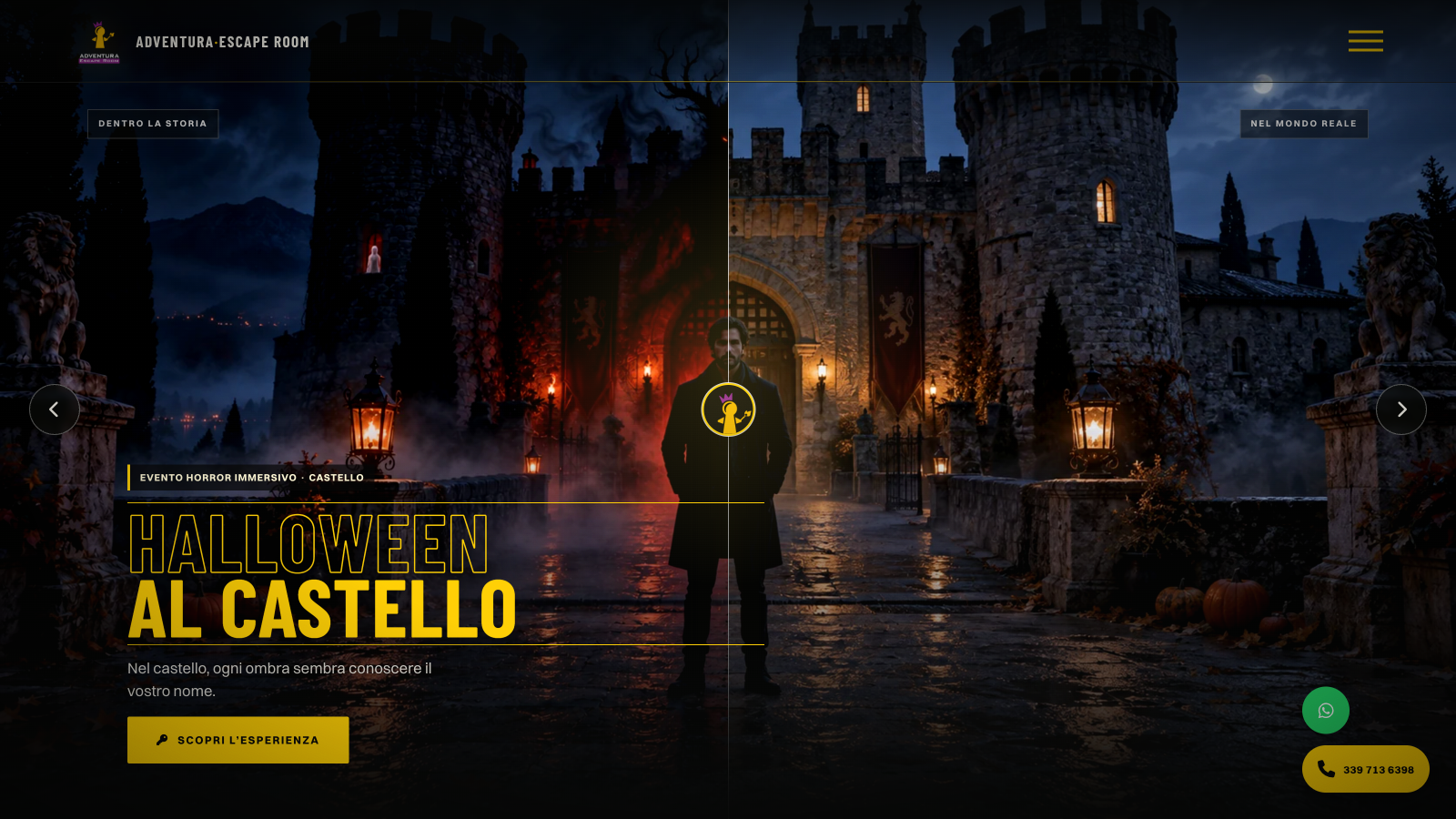 Adventura Escape Room, hero principale del sito con castello e passaggio tra storia e mondo reale