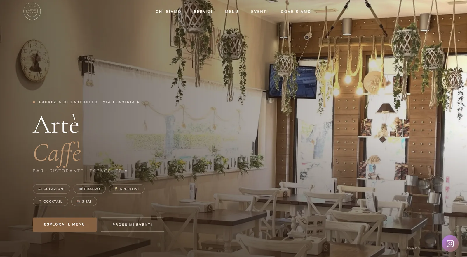 Homepage reale del sito Artè Caffè