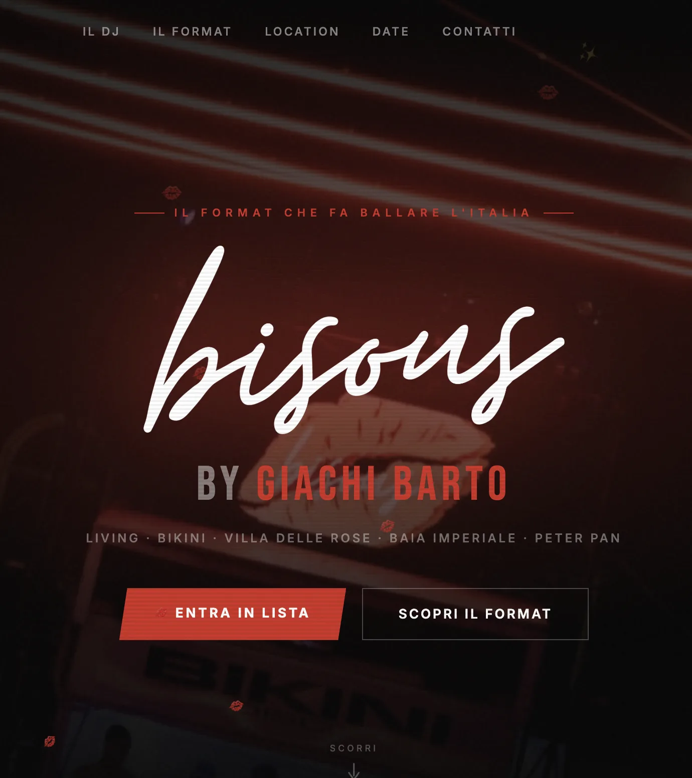 Homepage reale del sito Bisous, live su bisous-event.com