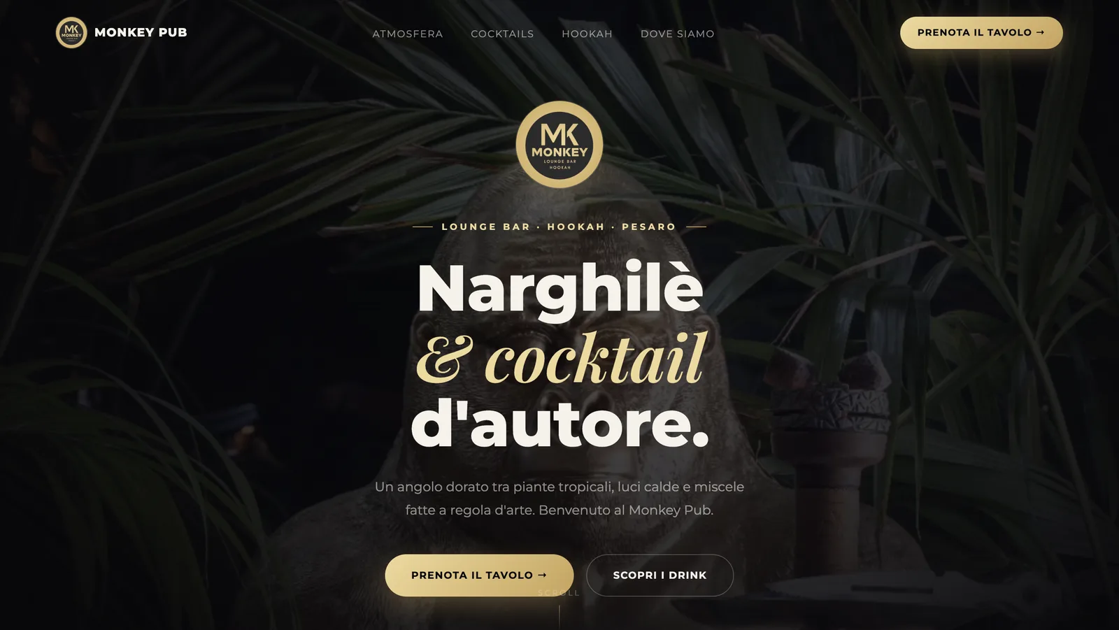 Homepage reale del sito Monkey Pub