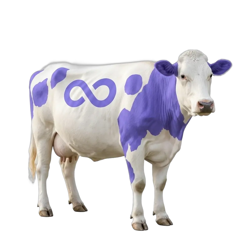 Mucca viola con simbolo infinito Universe
