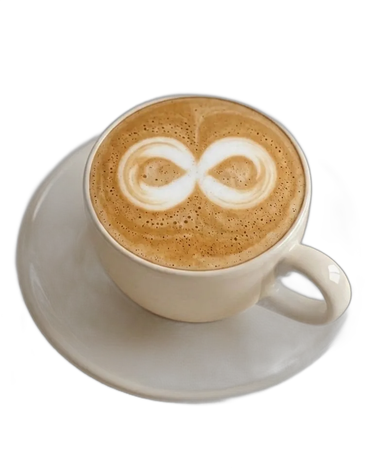 Tazza di caffè con il simbolo infinito Universe disegnato nella schiuma
