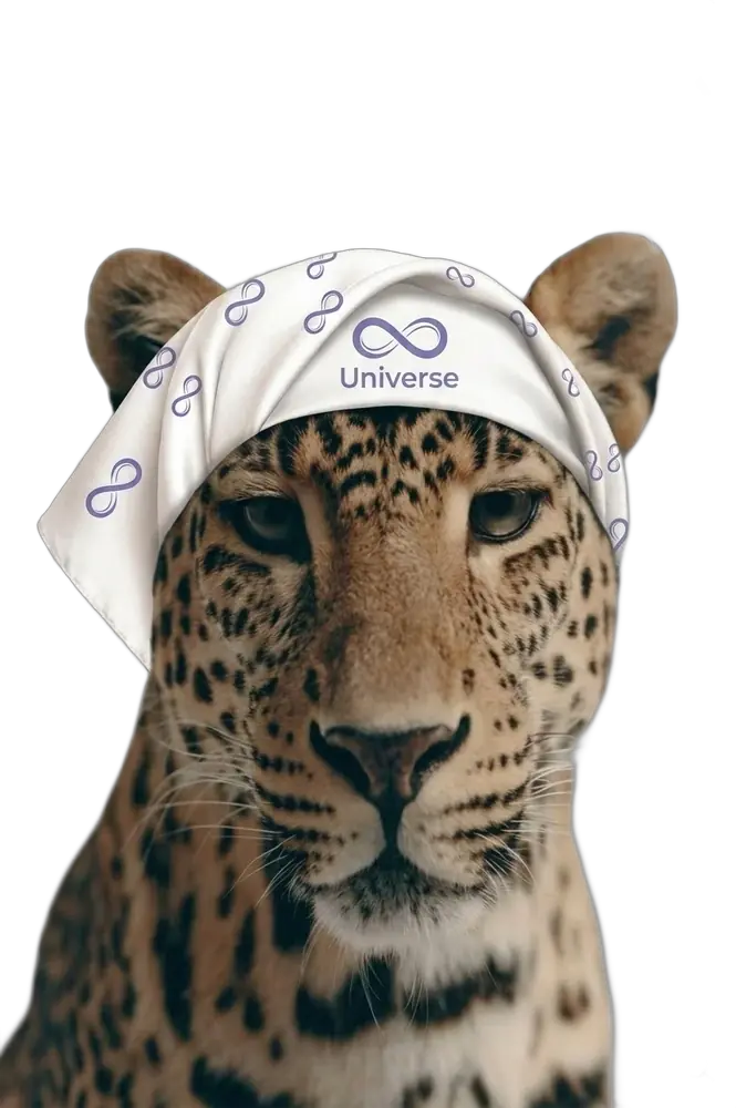 Leopardo con foulard Universe in stile editoriale