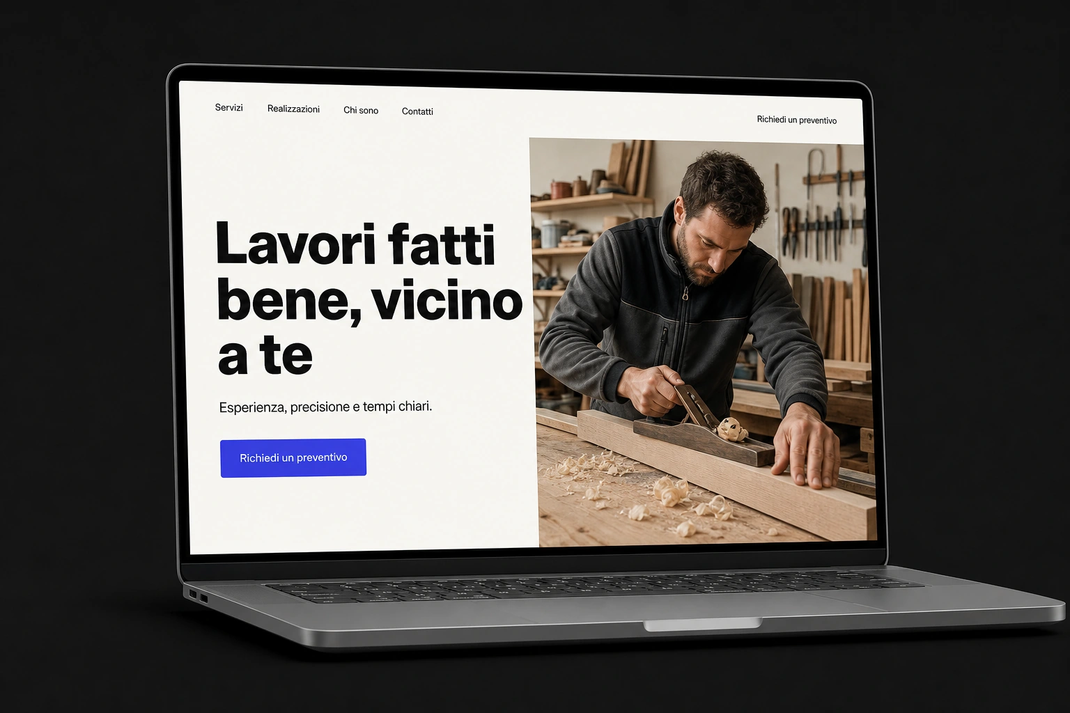 Esempio di homepage sito Universe per il settore Artigiani