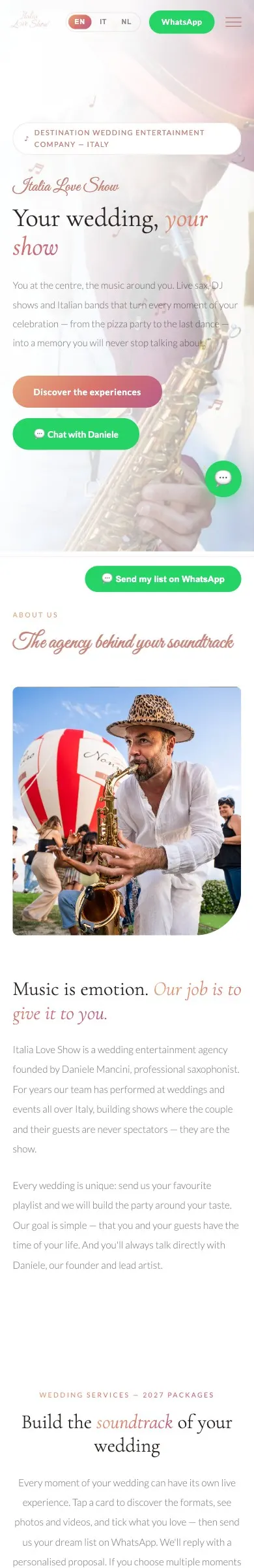 Anteprima mobile del sito Italia Love Show, wedding entertainment di Daniele Mancini, realizzato da Universe